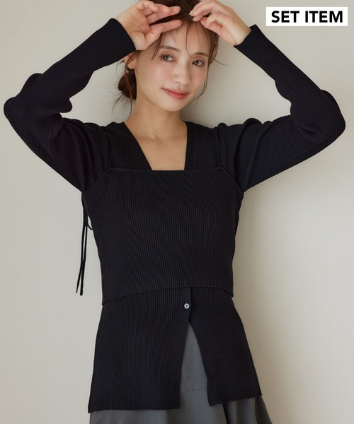 mysty woman(ミスティウーマン)の「Vネックカーディガン×ニットビスチェSET 324730(カーディガン/ボレロ・レディース・ブラック/ライトグリーン/オフホワイト・FREE)」の7枚目の写真