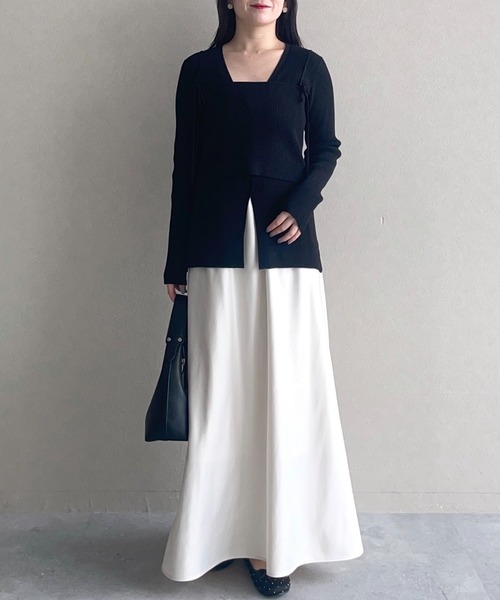 mysty woman(ミスティウーマン)の「Vネックカーディガン×ニットビスチェSET 324730(カーディガン/ボレロ・レディース・ブラック/ライトグリーン/オフホワイト・FREE)」の12枚目の写真