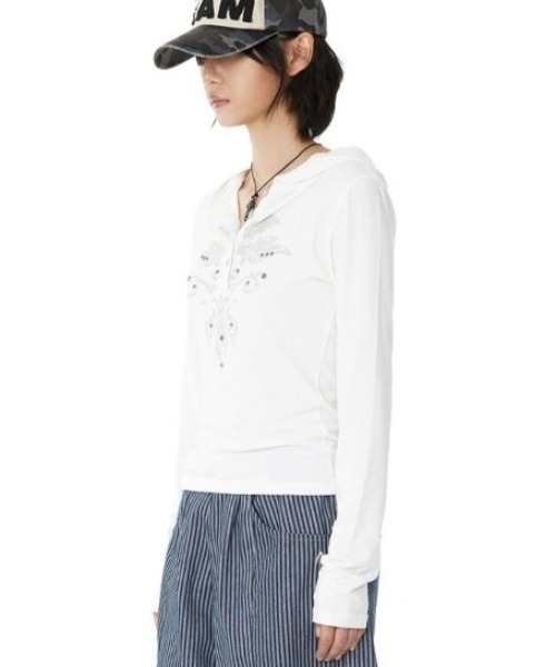 ◆AAKAM Studded CROS2 Hooded Long Sleeve/2色◆ セール】【AAKAM】Studded Cross Hooded Long Sleeve（Tシャツ