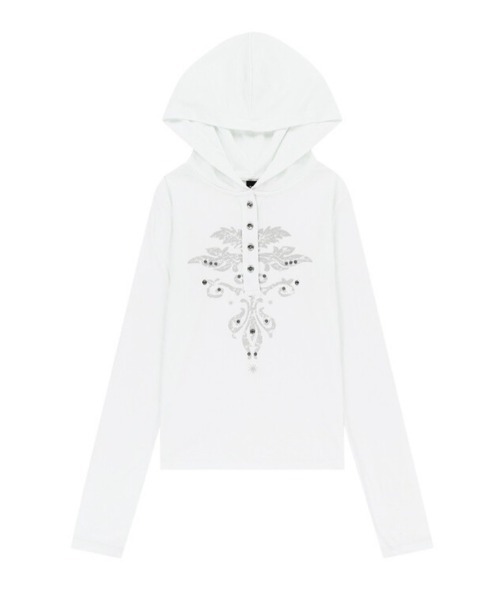 【AAKAM】Studded Leaf Hooded Long Sleeve ★男女共用★追跡付 AAKAM】Studded Leaf Hooded Long Sleeve（Tシャツ/カットソー