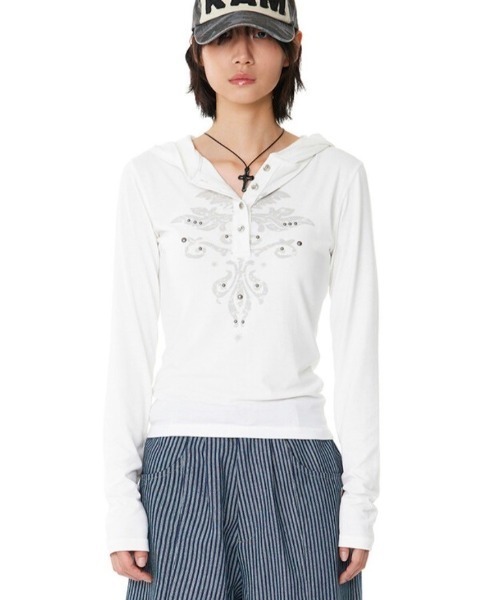 Tシャツ・カットソー AAKAM Studded Button Long Sleeve 5FT1668 AAKAM Studded Button Long Sleeve 5FT1668 (AAKAM/Tシャツ