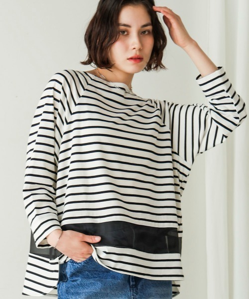 Bou Jeloud（ブージュルード）の「Ｗシルケットシアーラインプルオーバー（Tシャツ/カットソー・レディース・ブラック/グレー/A・FREE）」の3枚目の写真