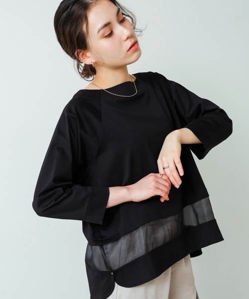 Bou Jeloud（ブージュルード）の「Ｗシルケットシアーラインプルオーバー（Tシャツ/カットソー・レディース・ブラック/グレー/A・FREE）」の2枚目の写真