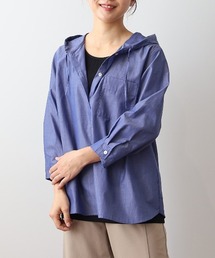 【L~5L 大きいサイズ】シャンブレーフーディーシャツ
