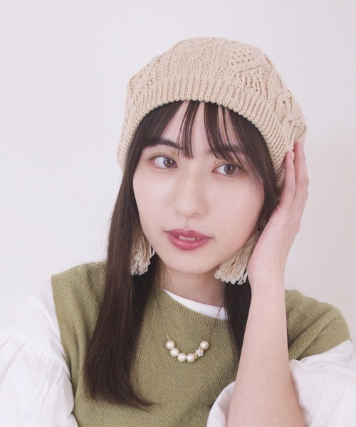 polcadot(ポルカドット)の「COOL TOUGH CABLE BERET/ケーブル ベレー接触冷感生地使用(ハンチング/ベレー帽・レディース・ライトグレー/ブラック/グレイッシュベージュ・FREE)」の5枚目の写真