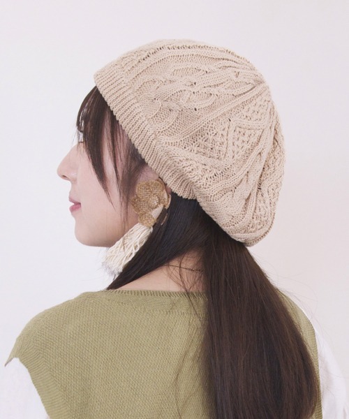 polcadot(ポルカドット)の「COOL TOUGH CABLE BERET/ケーブル ベレー接触冷感生地使用(ハンチング/ベレー帽・レディース・ライトグレー/ブラック/グレイッシュベージュ・FREE)」の6枚目の写真