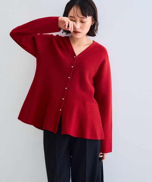 CROSS FUNCTION（クロスファンクション）の「《洗える》サマ美え マシュマロミラノAラインペプラムカーディガン【CF/クロスファンクション】（カーディガン/ボレロ・レディース・ライトベージュ/ブラック/レッド/ネイビー/ライトブルー・L/M/LL）」の5枚目の写真