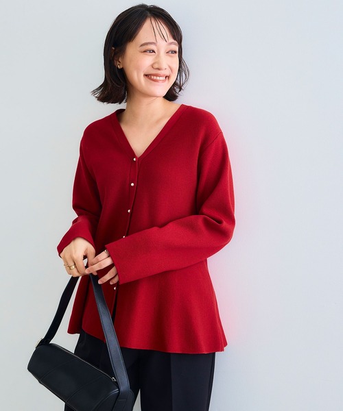 CROSS FUNCTION（クロスファンクション）の「《洗える》サマ美え マシュマロミラノAラインペプラムカーディガン【CF/クロスファンクション】（カーディガン/ボレロ・レディース・ライトベージュ/ブラック/レッド/ネイビー/ライトブルー・L/M/LL）」の10枚目の写真