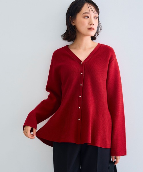 CROSS FUNCTION（クロスファンクション）の「《洗える》サマ美え マシュマロミラノAラインペプラムカーディガン【CF/クロスファンクション】（カーディガン/ボレロ・レディース・ライトベージュ/ブラック/レッド/ネイビー/ライトブルー・L/M/LL）」の8枚目の写真