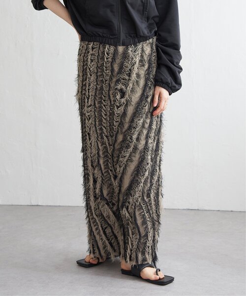 VENCEEXCHANGE（ヴァンスエクスチェンジ）の「麻タッチフリンジニットストレートスカート（スカート・レディース・その他1/ブラック/アイボリー・FREE）」の3枚目の写真