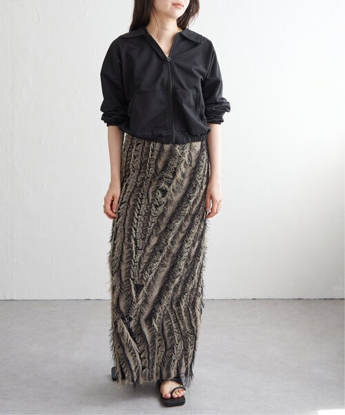 VENCEEXCHANGE（ヴァンスエクスチェンジ）の「麻タッチフリンジニットストレートスカート（スカート・レディース・その他1/ブラック/アイボリー・FREE）」の4枚目の写真