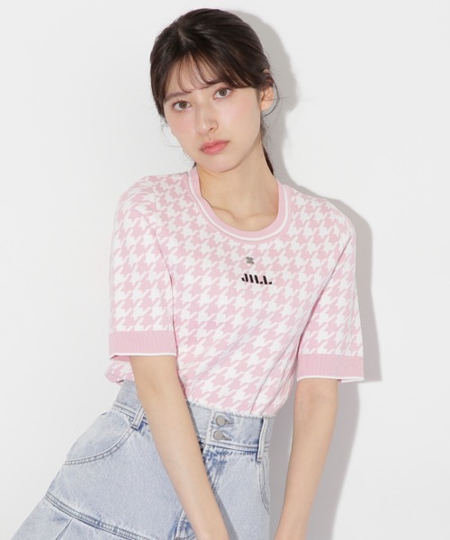 JILL by JILL STUART（ジルバイジルスチュアート）の「◇半袖ジャガードニット（ニット/セーター・レディース・グレー/ブルー/ホワイト/ピンク/ネイビー/ピンク系その他・FREE）」の5枚目の写真