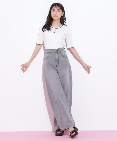 JILL by JILL STUART（ジルバイジルスチュアート）の「◇半袖ジャガードニット（ニット/セーター・レディース・グレー/ブルー/ホワイト/ピンク/ネイビー/ピンク系その他・FREE）」の12枚目の写真