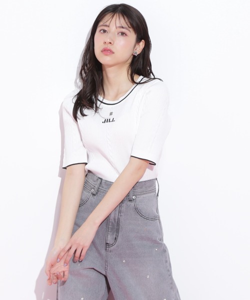 JILL by JILL STUART（ジルバイジルスチュアート）の「◇半袖ジャガードニット（ニット/セーター・レディース・グレー/ブルー/ホワイト/ピンク/ネイビー/ピンク系その他・FREE）」の9枚目の写真