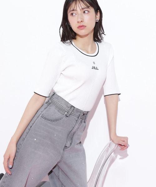 JILL by JILL STUART（ジルバイジルスチュアート）の「◇半袖ジャガードニット（ニット/セーター・レディース・グレー/ブルー/ホワイト/ピンク/ネイビー/ピンク系その他・FREE）」の10枚目の写真