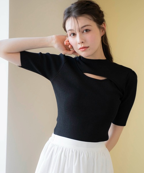 NOELA(ノエラ)の「2WAYオープンニット(ニット/セーター・レディース・オフホワイト/ブラック/ピンク/イエロー・フリー)」の7枚目の写真