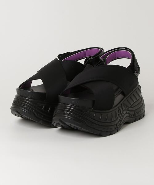 YOSUKE（ヨースケ）の「ヨースケYOSUKE メンズ厚底アッパークロスバックベルクロサンダル 4468039（サンダル・メンズ・ブラック/ブラック系その他/グリーン・27.0cm/26.0cm）」の2枚目の写真