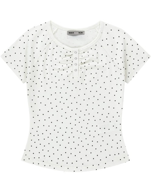NIIER NOR（ニアノア）の「A'GEM/9 × .kom 『NIIER NOR/ニーアノア』 SHIRRING STAR BUTTON DOWN TEE/シャーリング スター ボタンダウン TEE（Tシャツ/カットソー・レディース・グレー/アイボリー・FREE）」の16枚目の写真