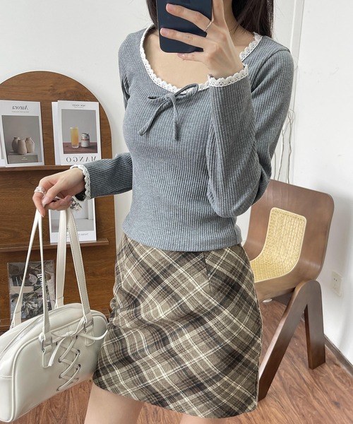 MAISON DE THERESE(メゾン ド テレーズ)の「バイカラーニットTシャツ(Tシャツ/カットソー・レディース・ホワイト/グレー・L/S/M)」の3枚目の写真