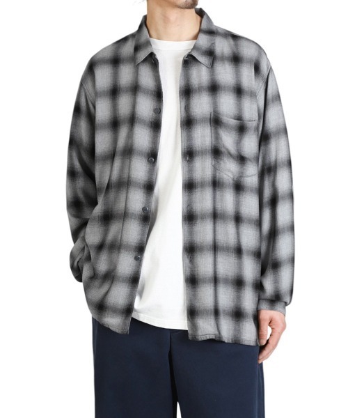 REMI RELIEF NAVY LABEL（レミレリーフネイビーレーベル）の「REMI RELIEF NAVY LABEL / レミレリーフネイビーレーベル：レーヨンツイルオンブレーSHIRT：RN28369042AK[STD]（シャツ/ブラウス・メンズ・ブラック・XL/L/M/S）」の9枚目の写真