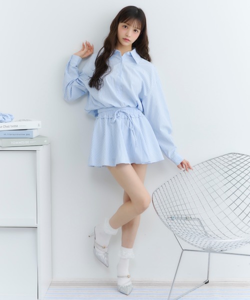tシャツ ストライプシャツセットアップ レディース セール】ストライプシャツセットアップ（セットアップ