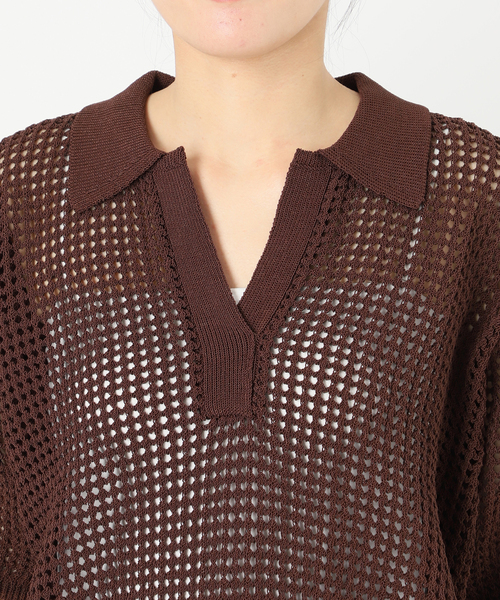 Spick & Span（スピックアンドスパン）の「メッシュポロシャツハーフスリーブニット（ニット/セーター・レディース・ブラウン/グリーン・FREE）」の11枚目の写真
