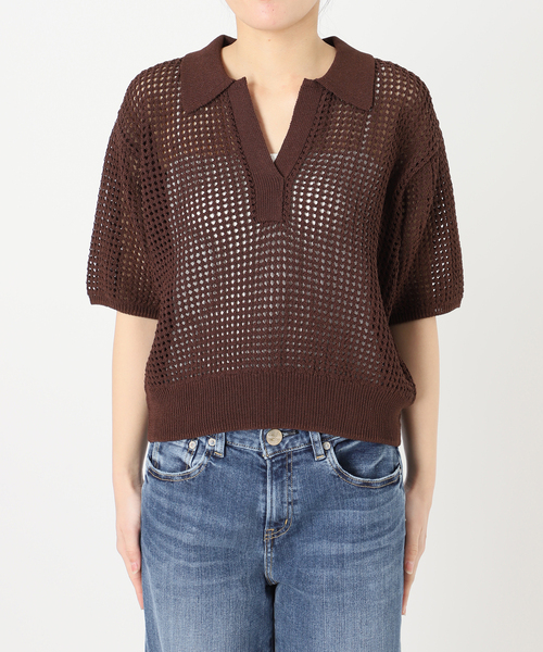 Spick & Span（スピックアンドスパン）の「メッシュポロシャツハーフスリーブニット（ニット/セーター・レディース・ブラウン/グリーン・FREE）」の6枚目の写真