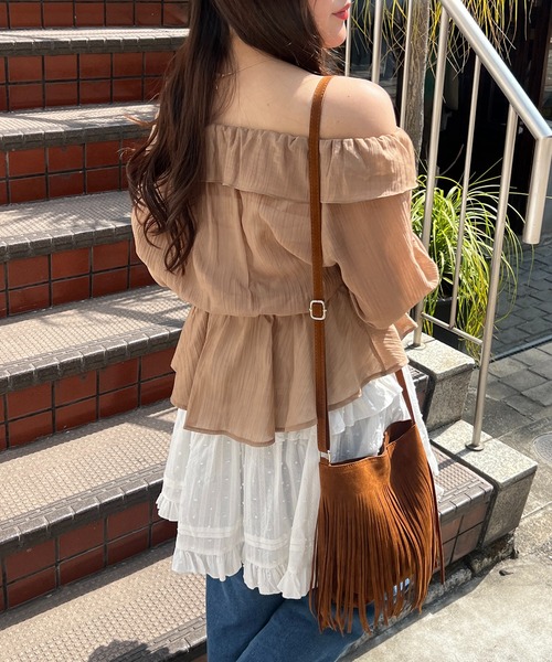 continuer de NICE CLAUP（コンティニューデナイスクラップ）の「【@_chipi2xセレクト】楊柳シアーラッフルブラウス（シャツ/ブラウス・レディース・キャメル/ピンク/オフホワイト/サックスブルー・FREE）」の10枚目の写真