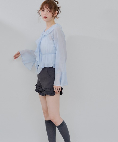 continuer de NICE CLAUP（コンティニューデナイスクラップ）の「【@_chipi2xセレクト】楊柳シアーラッフルブラウス（シャツ/ブラウス・レディース・キャメル/ピンク/オフホワイト/サックスブルー・FREE）」の17枚目の写真