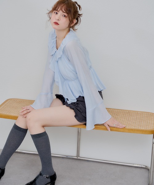 continuer de NICE CLAUP（コンティニューデナイスクラップ）の「【@_chipi2xセレクト】楊柳シアーラッフルブラウス（シャツ/ブラウス・レディース・キャメル/ピンク/オフホワイト/サックスブルー・FREE）」の18枚目の写真