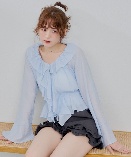 continuer de NICE CLAUP（コンティニューデナイスクラップ）の「【@_chipi2xセレクト】楊柳シアーラッフルブラウス（シャツ/ブラウス・レディース・キャメル/ピンク/オフホワイト/サックスブルー・FREE）」の21枚目の写真