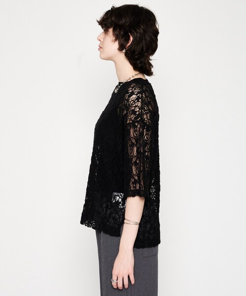 cloenc（クロエンス）の「【手洗い可】レースシアープルオーバー（Tシャツ/カットソー・レディース・ブラック/ホワイト・02）」の9枚目の写真