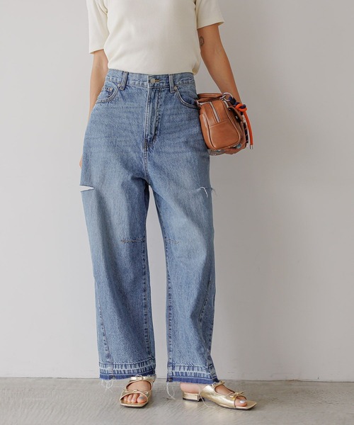 BAYFLOW（ベイフロー）の「[ウエストゴム仕様でノンストレス]アソートカーブデニム（デニムパンツ・レディース・ライトブルー/サックスブルー/インディゴブルー・SMALL/MEDIUM/LARGE）」の2枚目の写真