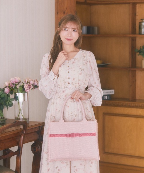 Areeam(アリーム)の「リボンツイードキャリーバッグ(スーツケース/キャリーバッグ・レディース・オフホワイト/ライトピンク・FREE)」の6枚目の写真