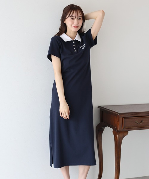 新作*Patou*ポロシャツワンピース ロゴ入 半袖 ネイビーブラック PATOU(パトゥ) ポロシャツ(レディース) - 海外通販のBUYMA