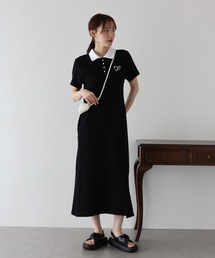 【アニエスベー】ポロシャツ ワンピース 半袖 黒 ブラック 鹿の子 トカゲ刺繍 アニエスベー】ポロシャツ ワンピース 半袖 黒 ブラック 鹿の子