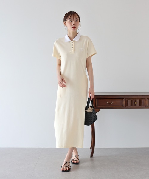 BLUEEAST（ブルーイースト）の「ハート刺繍ポロシャツワンピース（ワンピース・レディース・ネイビー/アイボリー/グレー/ブラック・MEDIUM）」の9枚目の写真