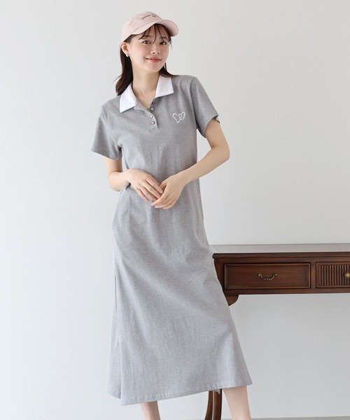 BLUEEAST（ブルーイースト）の「ハート刺繍ポロシャツワンピース（ワンピース・レディース・ネイビー/アイボリー/グレー/ブラック・MEDIUM）」の11枚目の写真
