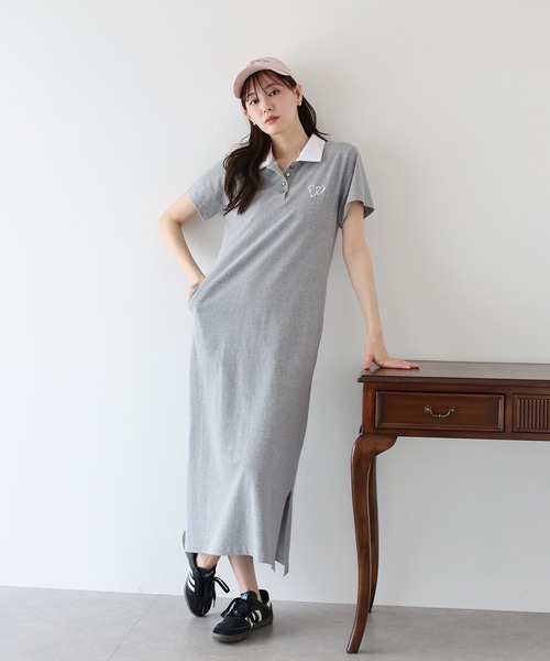 BLUEEAST（ブルーイースト）の「ハート刺繍ポロシャツワンピース（ワンピース・レディース・ネイビー/アイボリー/グレー/ブラック・MEDIUM）」の14枚目の写真