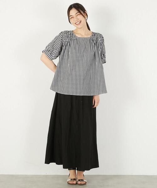 MELROSE claire（メルローズ クレール）の「2WAYギャザーブラウス（シャツ/ブラウス・レディース・オフホワイト/ブルー/チャコールグレー/チェック・FREE）」の6枚目の写真