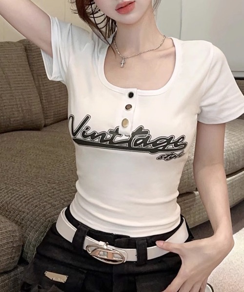 Riff(リフ)の「ヘンリーネックロゴプリントTシャツ 半袖(Tシャツ/カットソー・レディース・ブラック/レッド/ホワイト・FREE)」の13枚目の写真