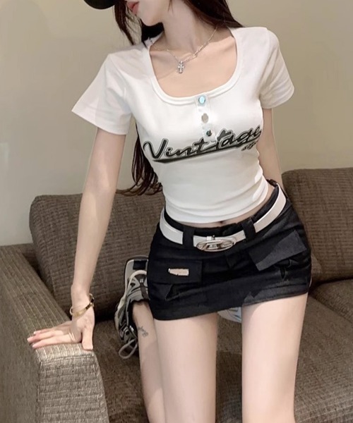 Riff(リフ)の「ヘンリーネックロゴプリントTシャツ 半袖(Tシャツ/カットソー・レディース・ブラック/レッド/ホワイト・FREE)」の10枚目の写真