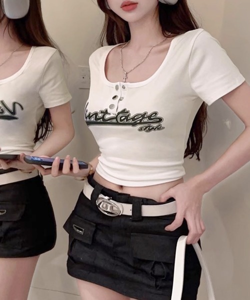 Riff(リフ)の「ヘンリーネックロゴプリントTシャツ 半袖(Tシャツ/カットソー・レディース・ブラック/レッド/ホワイト・FREE)」の8枚目の写真
