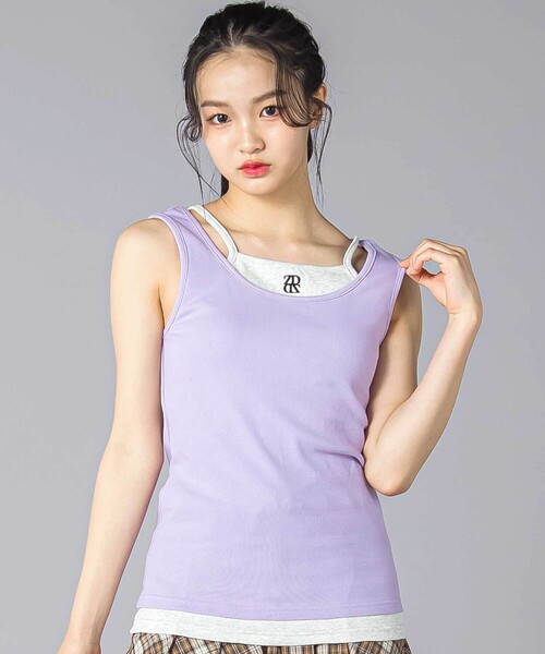 ZIDDY（ジディ）の「重ね着風カップ付きタンクトップ(130~160cm)（キャミソール・キッズ・パープル/ブラック・150cm/FREE/140cm/130cm）」の2枚目の写真