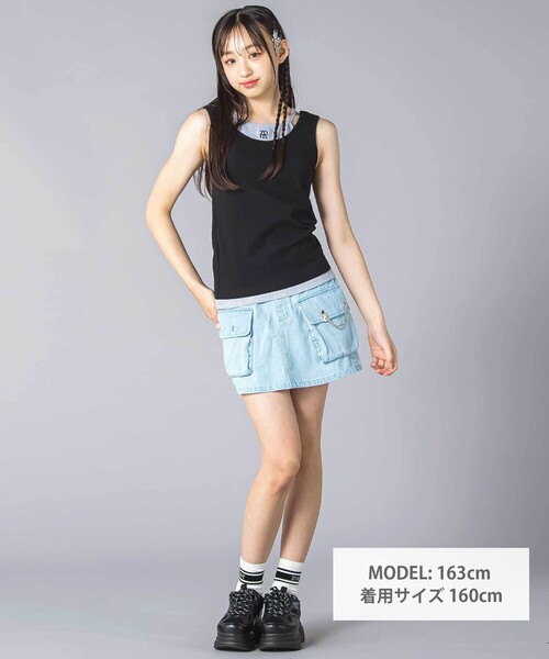 ZIDDY（ジディ）の「重ね着風カップ付きタンクトップ(130~160cm)（キャミソール・キッズ・パープル/ブラック・150cm/FREE/140cm/130cm）」の3枚目の写真