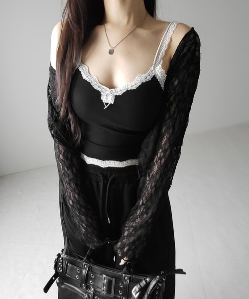 me+em select(ミームセレクト)の「※※【 3color 】バイカラーレースクロップドリブキャミソール / bicolor lace cropped rib camisole(キャミソール・レディース・ブラック系1/グレー/ブラック・FREE)」の16枚目の写真