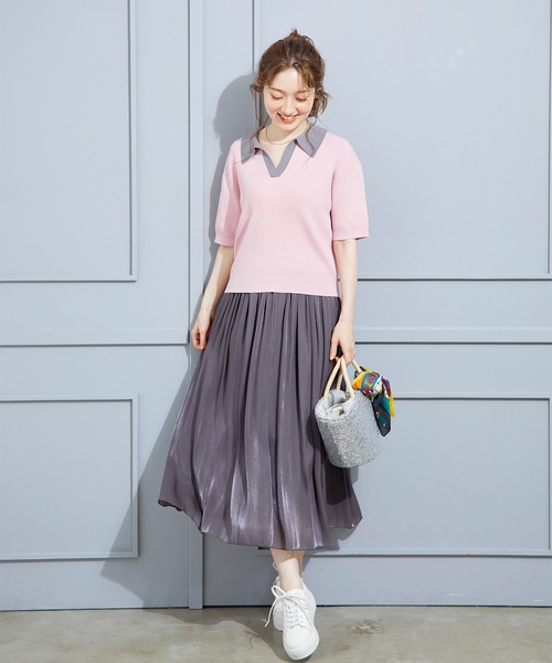 12Twelve Agenda(トゥエルブ アジェンダ)の「ラガーシャツ風5分袖ニットプルオーバー(ニット/セーター・レディース・ネイビー/オフホワイト/ピンク/グレイッシュベージュ・M)」の8枚目の写真
