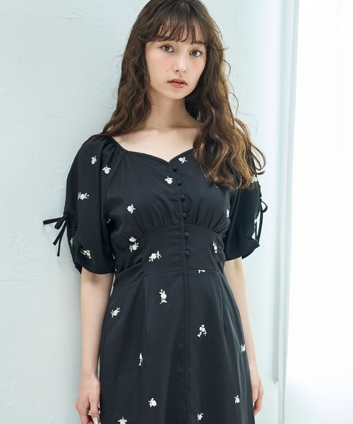 【韓国ファッション】ロング丈ワンピース 刺しゅう ボリューム袖 31 Sons de mode ワンピース 2025春夏新作 刺繍ボリューム袖