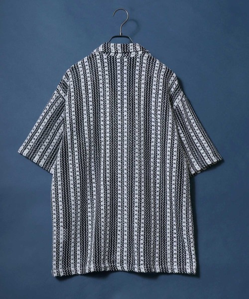 ANPAS(アンパス)の「Openwork knitting Stripe Lace Open Collar Shirt/ストライプレース オープンカラー 透かし編み 半袖 シャツ(シャツ/ブラウス・メンズ・チャコール/ホワイト・M/L)」の11枚目の写真