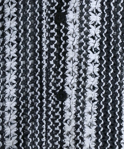 ANPAS(アンパス)の「Openwork knitting Stripe Lace Open Collar Shirt/ストライプレース オープンカラー 透かし編み 半袖 シャツ(シャツ/ブラウス・メンズ・チャコール/ホワイト・M/L)」の5枚目の写真